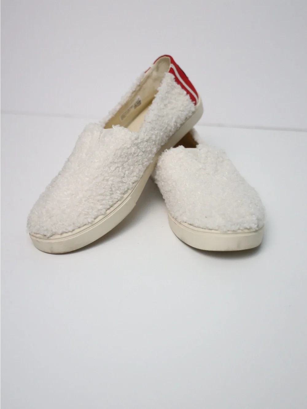 TOMS Cream Sherpa Slip-On Flats with Red Accent